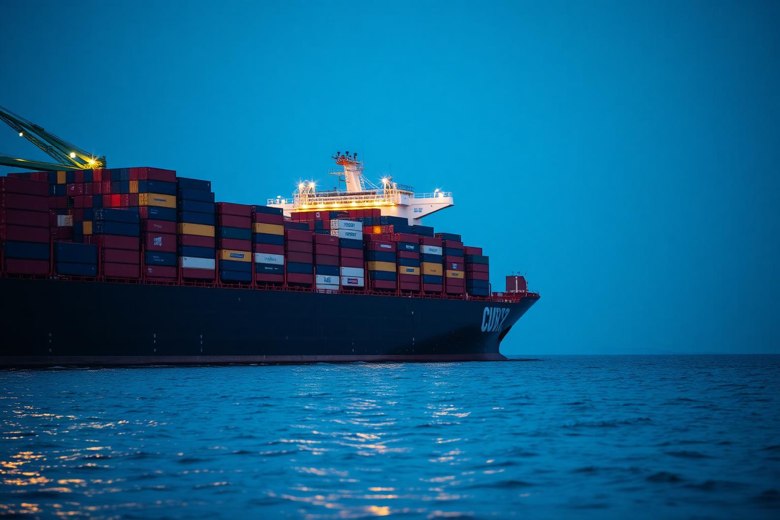 Container cargo ship carrying freight at sea